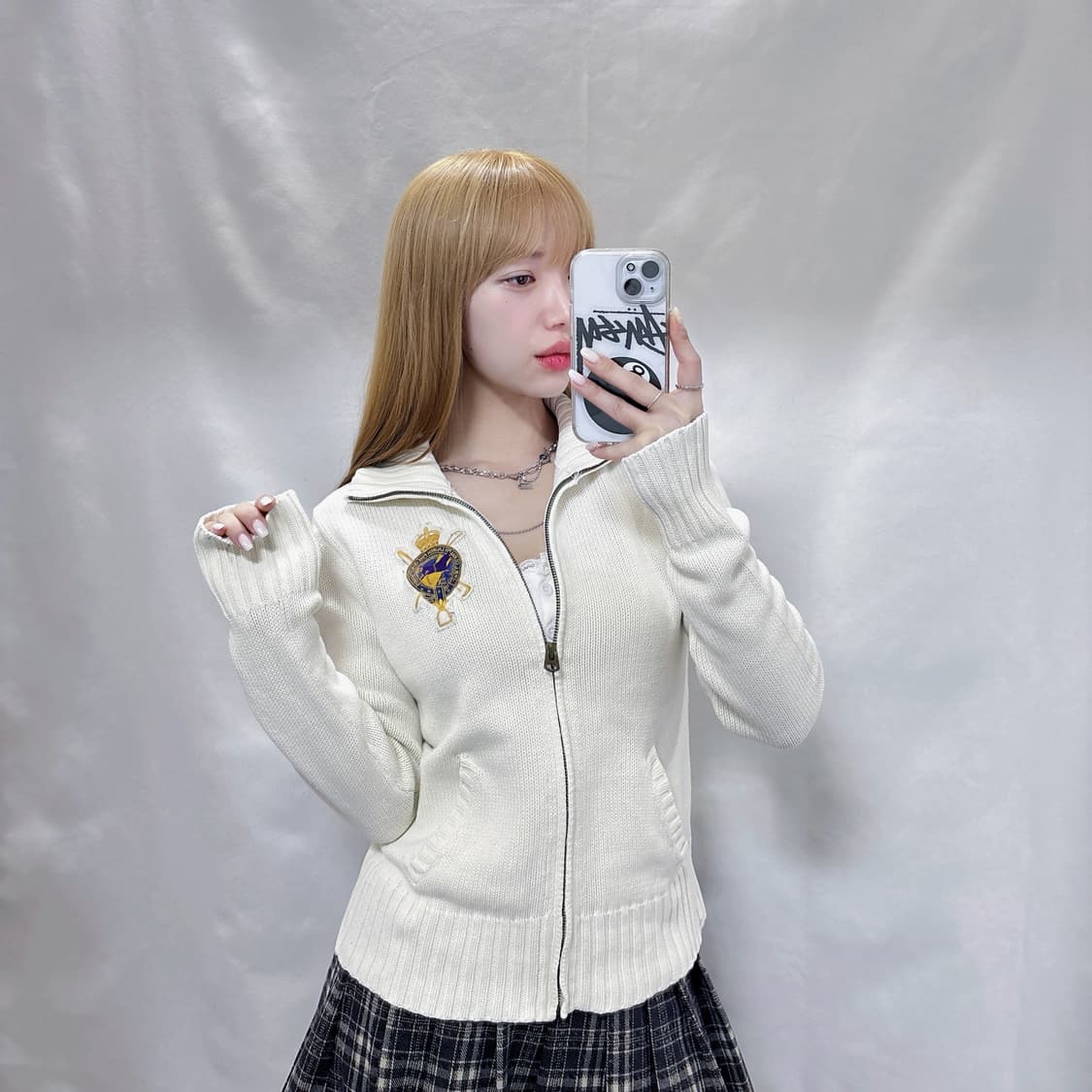 폴로 랄프로렌 딱붙핏 패치로고 화이트 니트집업  상품이미지2