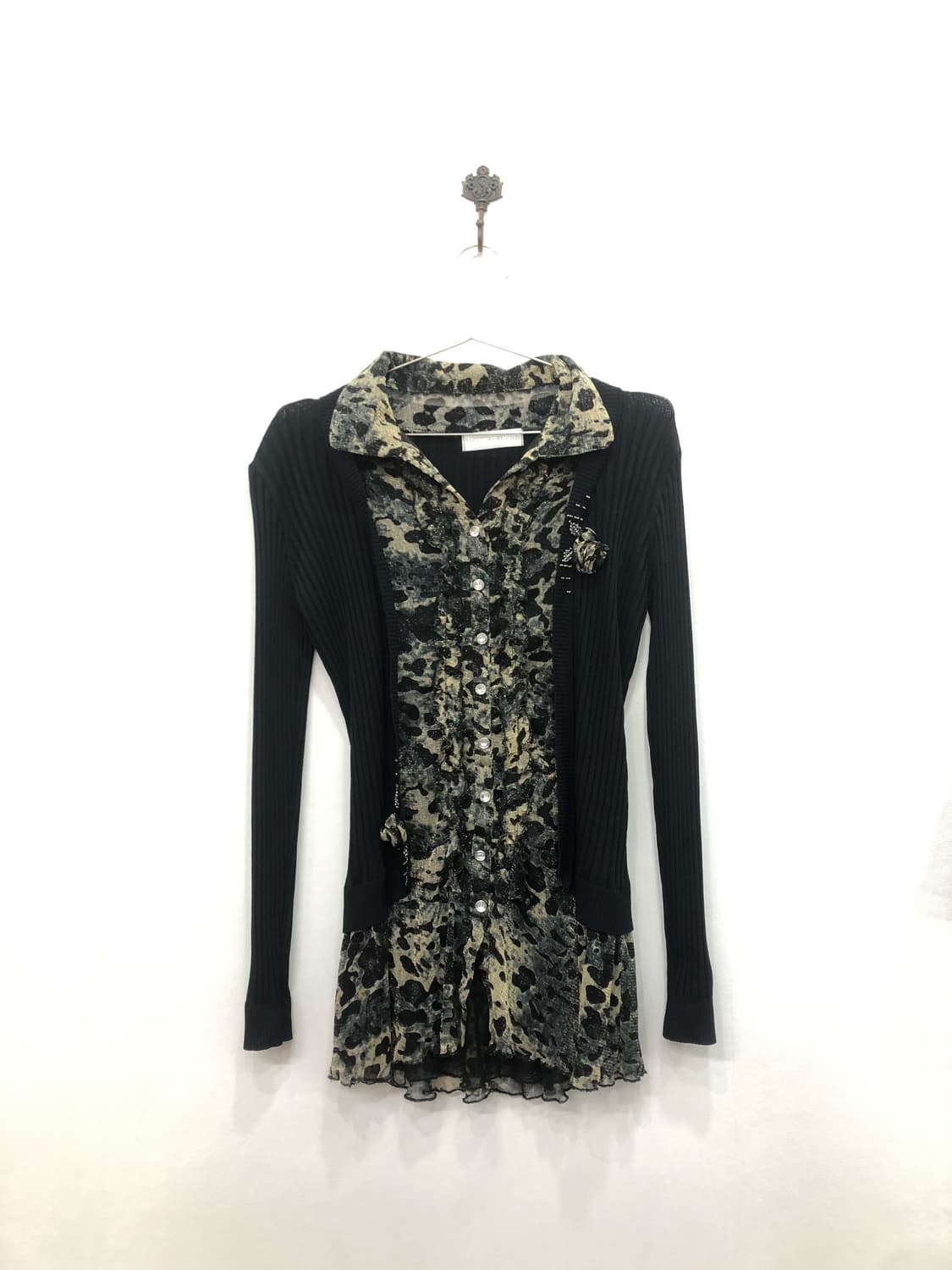 글리터 호피패턴 가디건 레이어드 원피스 상품이미지2