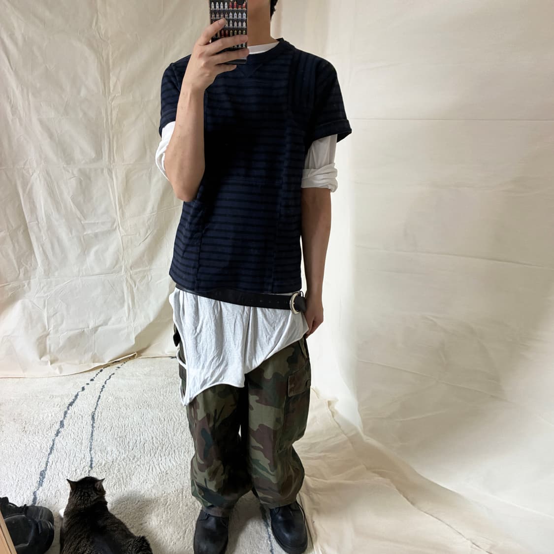 Sacai Paneled Striped Cotton T-Shirt 상품이미지2