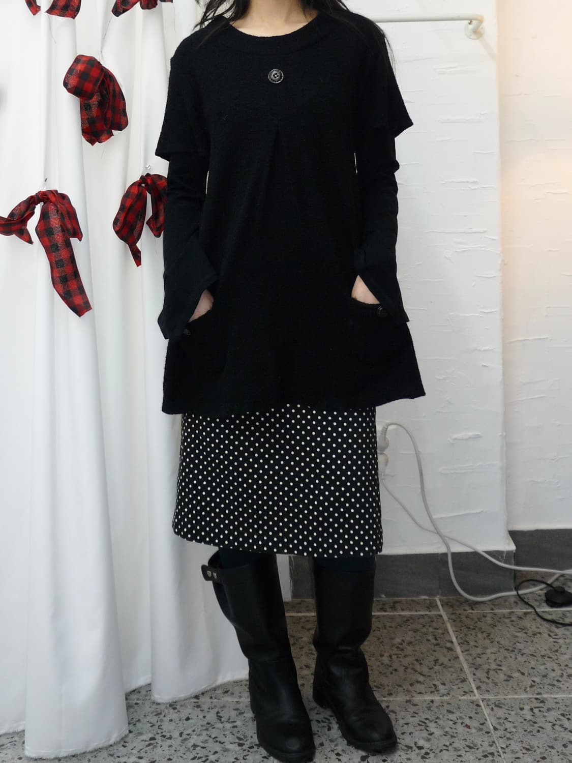 Boucle black half knit 상품이미지2