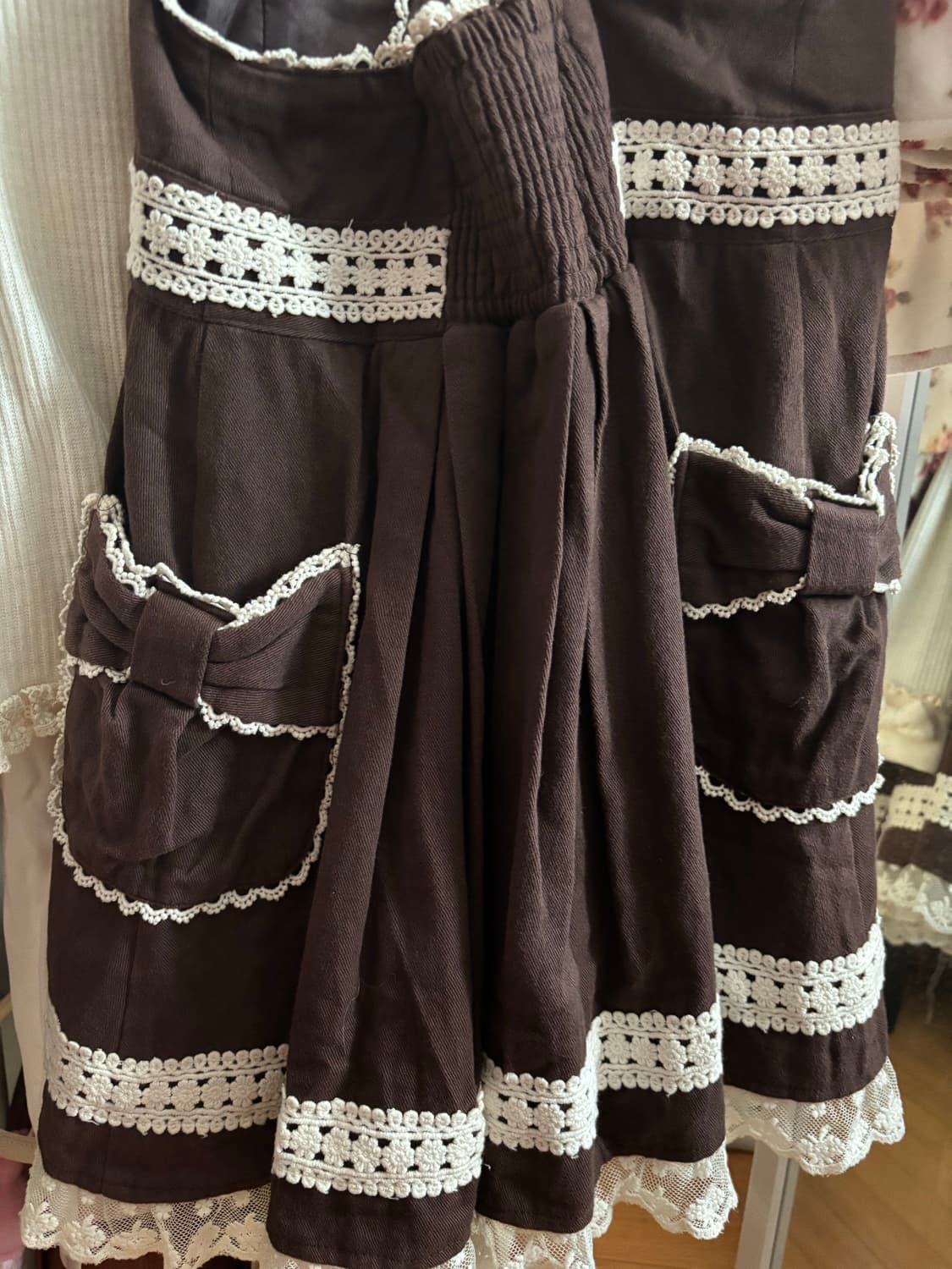 리즈리사 히메카지 라떼갸루 레이스 리본 니트 서스펜더 멜빵 스커트 일괄 상품이미지3