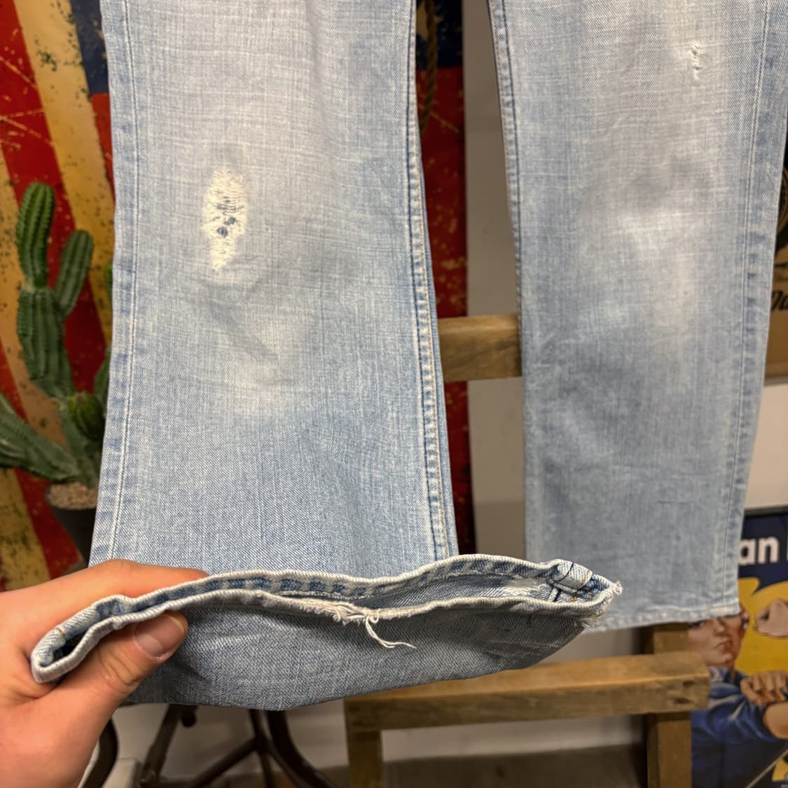 00s 리바이스 연청 라이트블루 데미지 워싱 데님팬츠 N386 상품이미지4