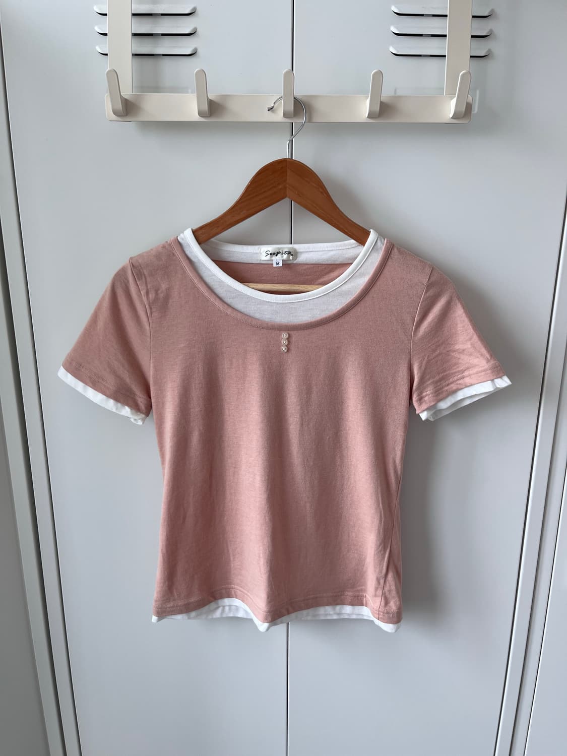 Sorgita 분홍 레이어드 단추 반팔티 상품이미지8