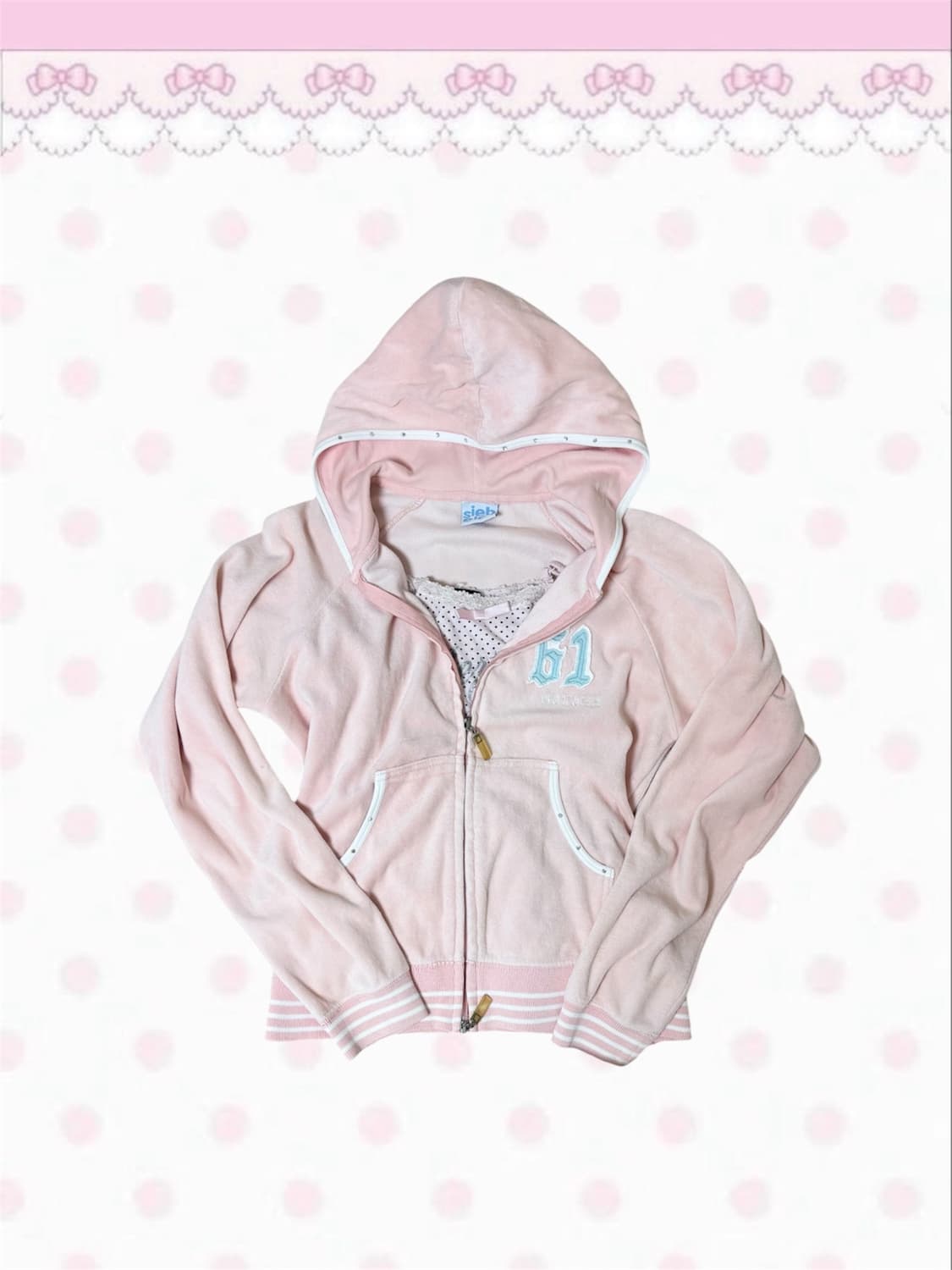 빈티지 복숭아 핑크 큐빅 넘버 후드집업 히메갸루 상품이미지1