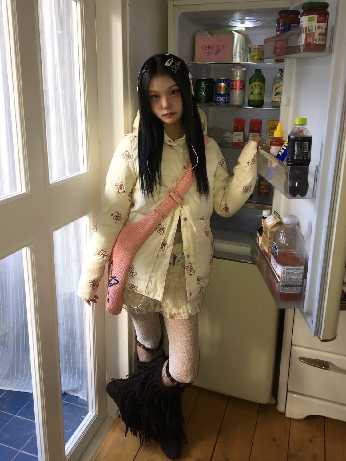 히스테릭글래머 퍽베어 크림핑크 패딩 상품이미지5