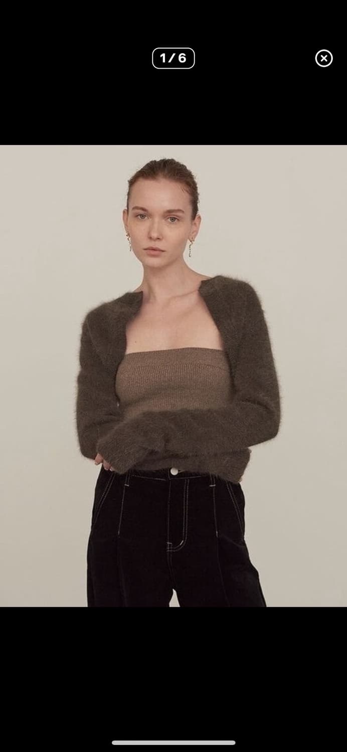 DIAGONAL 레이어드 튜브 탑 가디건 브라운 상품이미지1