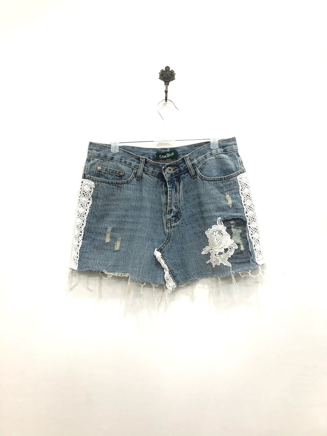 white rose lace light wash mini skirt 상품이미지2