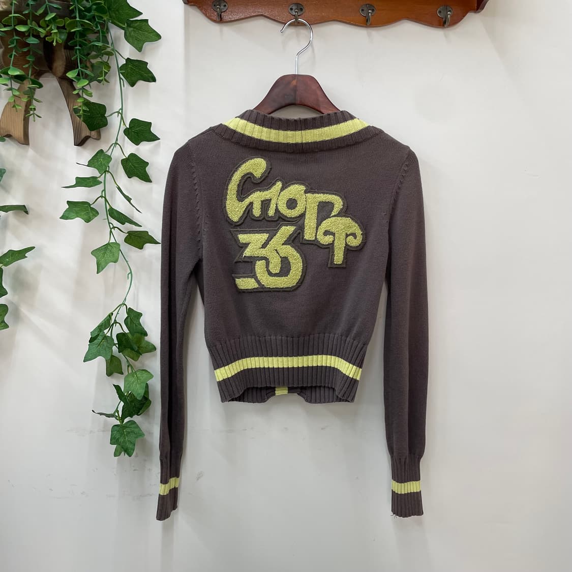 디젤 y2k 키치 프레피 브라운 라임라인 크롭 가디건 🏠 상품이미지4