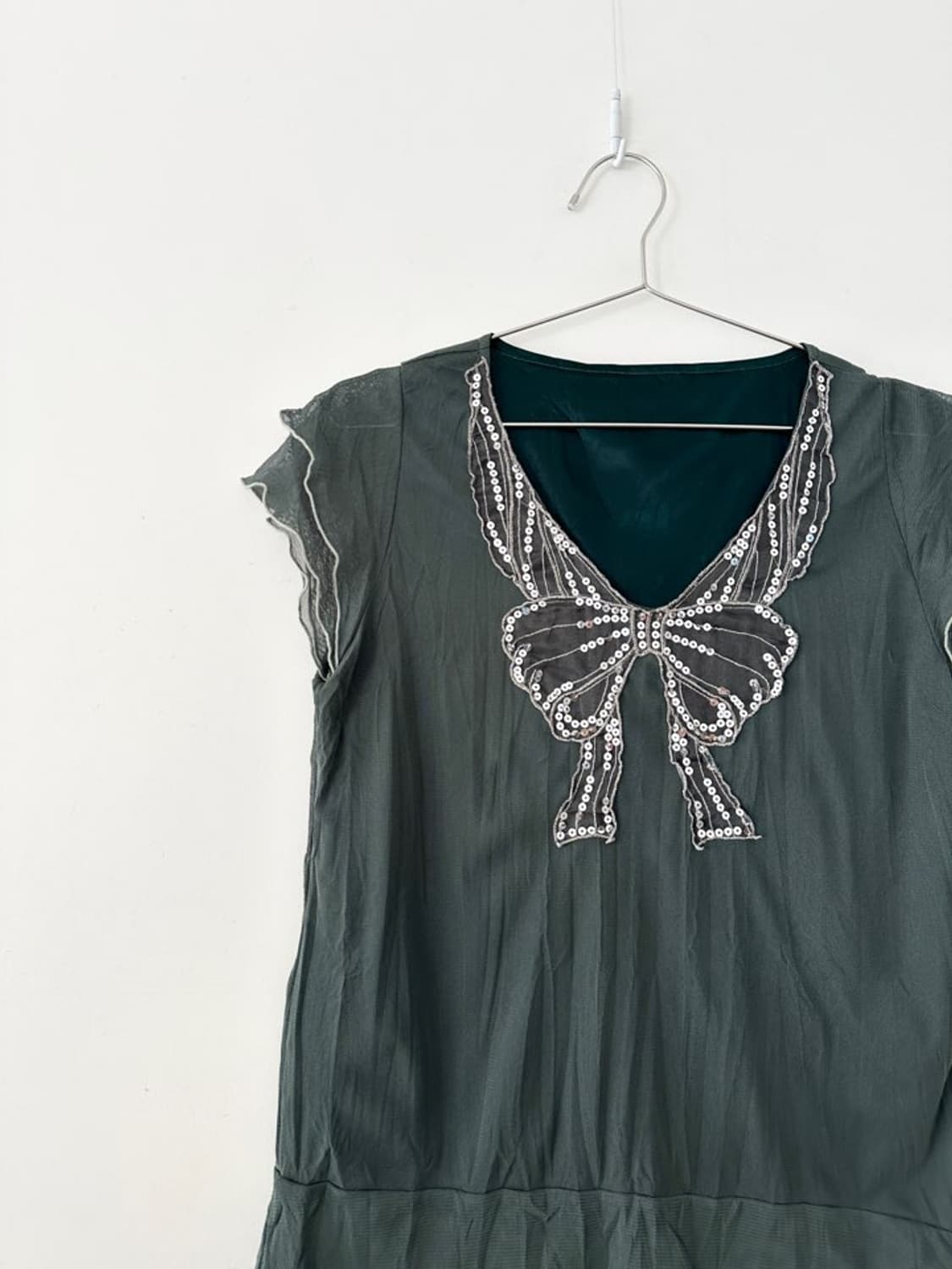 Ribbon beads top / deep green 상품이미지2