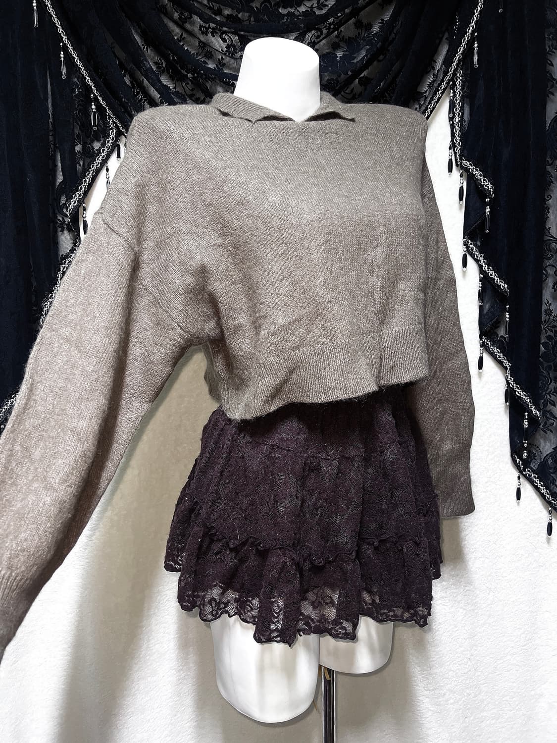 라떼갸루 너드 긱시크 브라운 크롭 앙고라니트 하구미 하치 빈티지 괴짜 상품이미지4