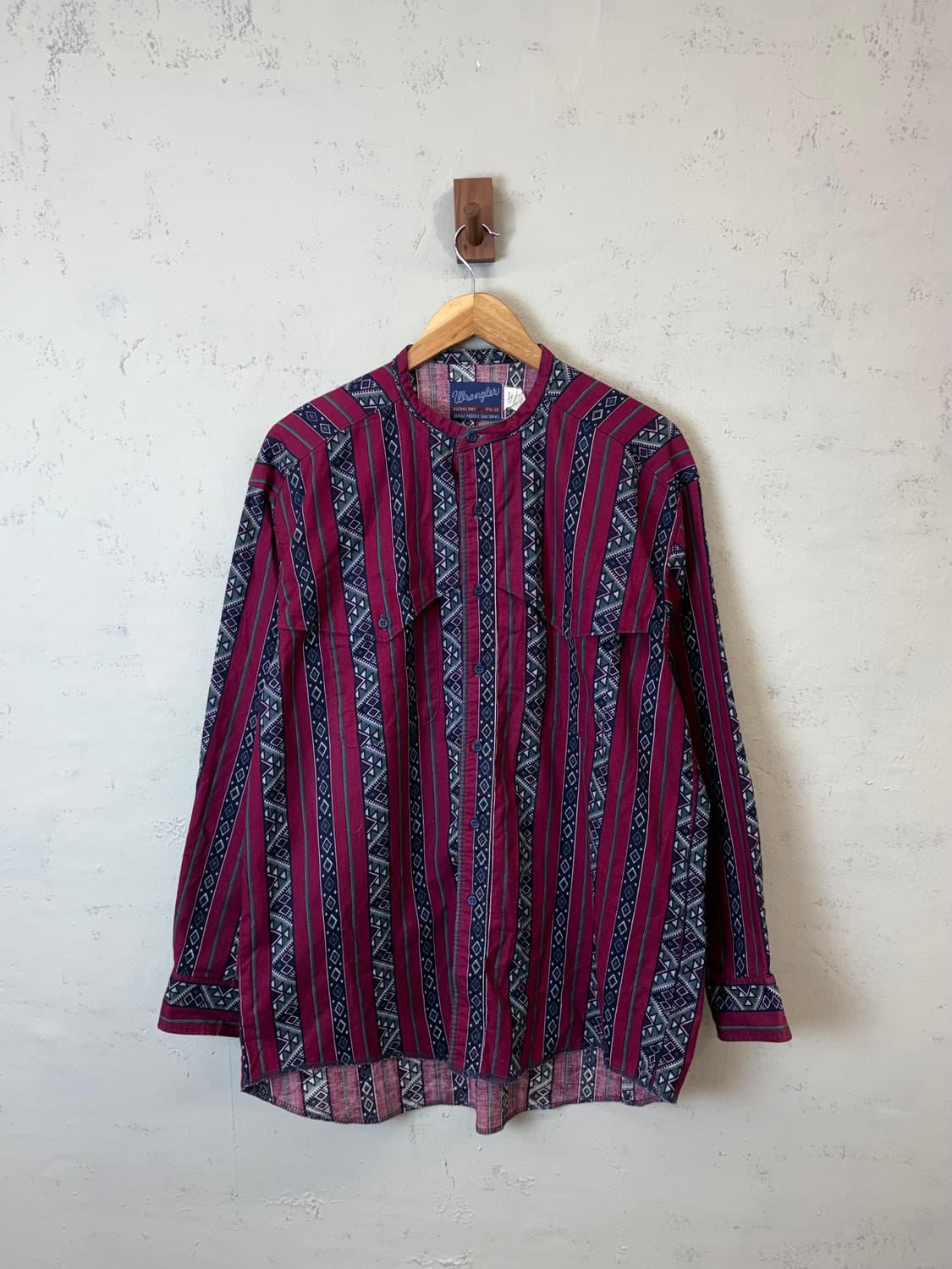 랭글러 90s 빈티지 논카라 패턴 포켓 셔츠 상품이미지1