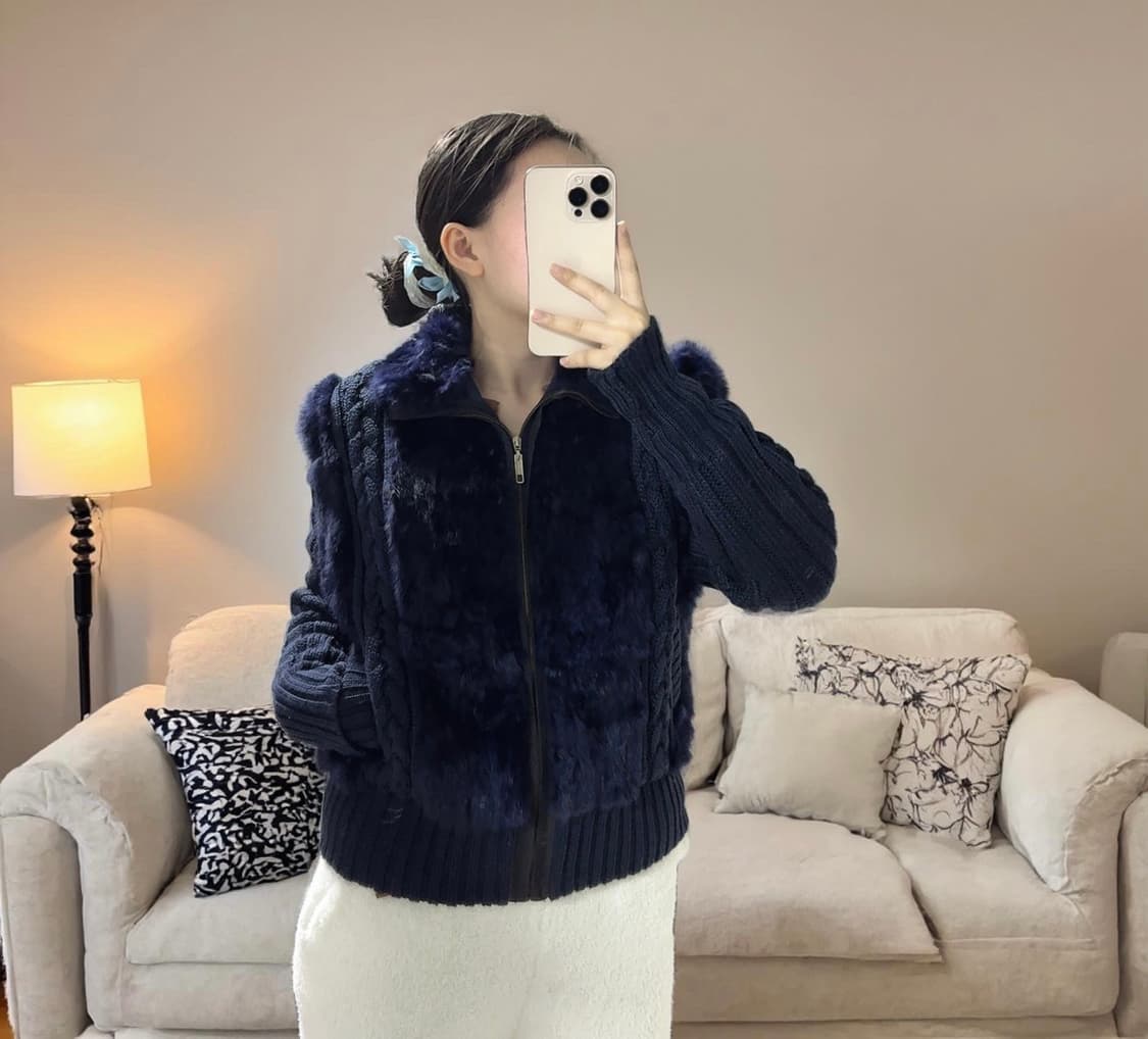 빈티지 네이비블루 꽈배기 토끼털니트자켓 가디건 상품이미지5