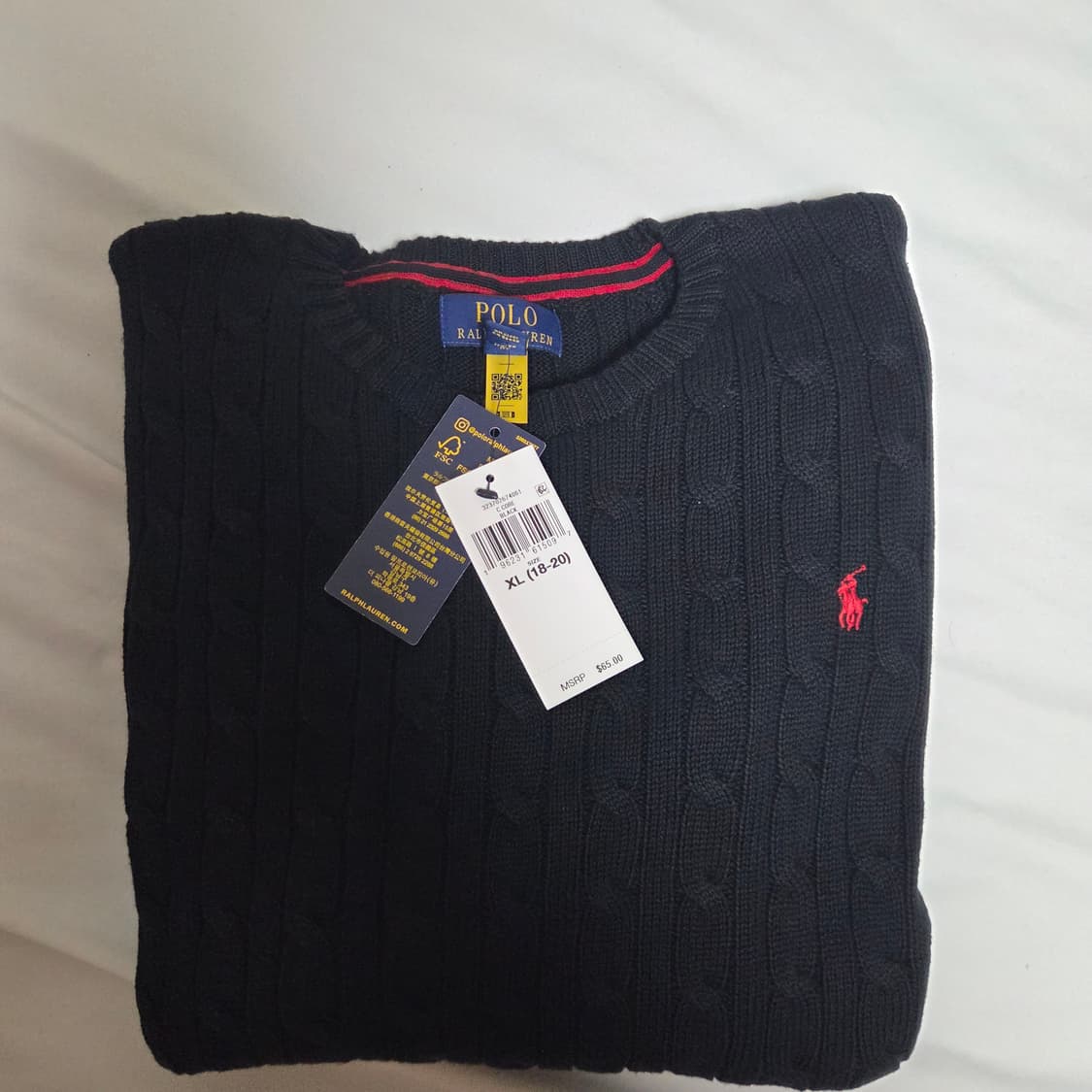 여성 폴로 랄플로렌 케이블 니트 코튼 스웨터 블랙 [보이즈] 55-66 상품이미지1