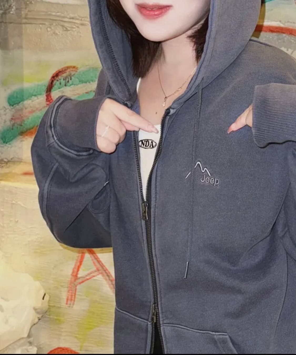 지프 [330g] 피그먼트 2way Peak-Logo 후드집업 상품이미지3