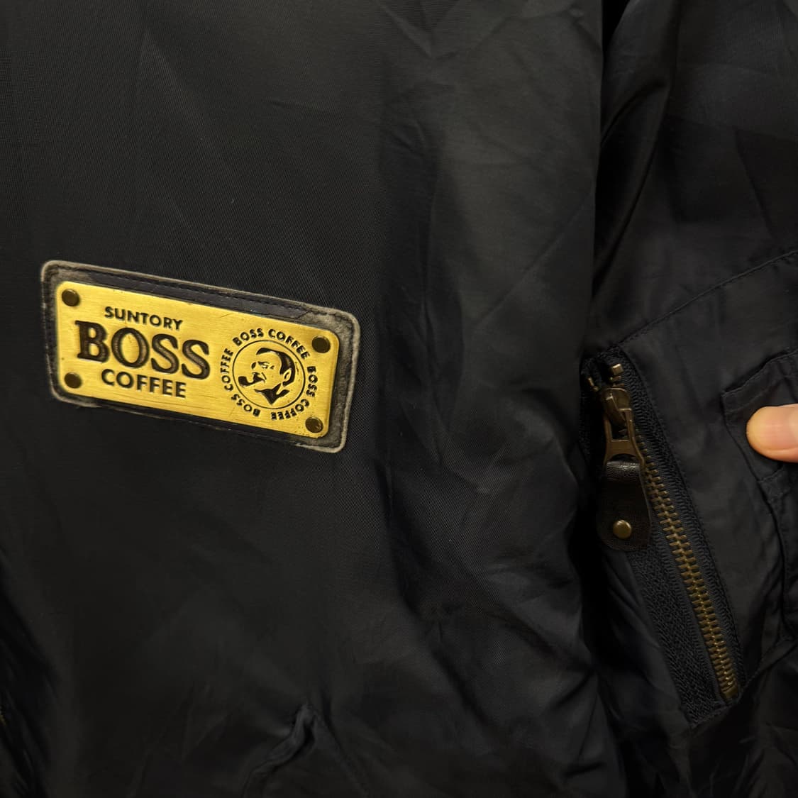 90s 산토리 보스 커피 리버시블 봄버 자켓 후면 빅로고 포인트 상품이미지8