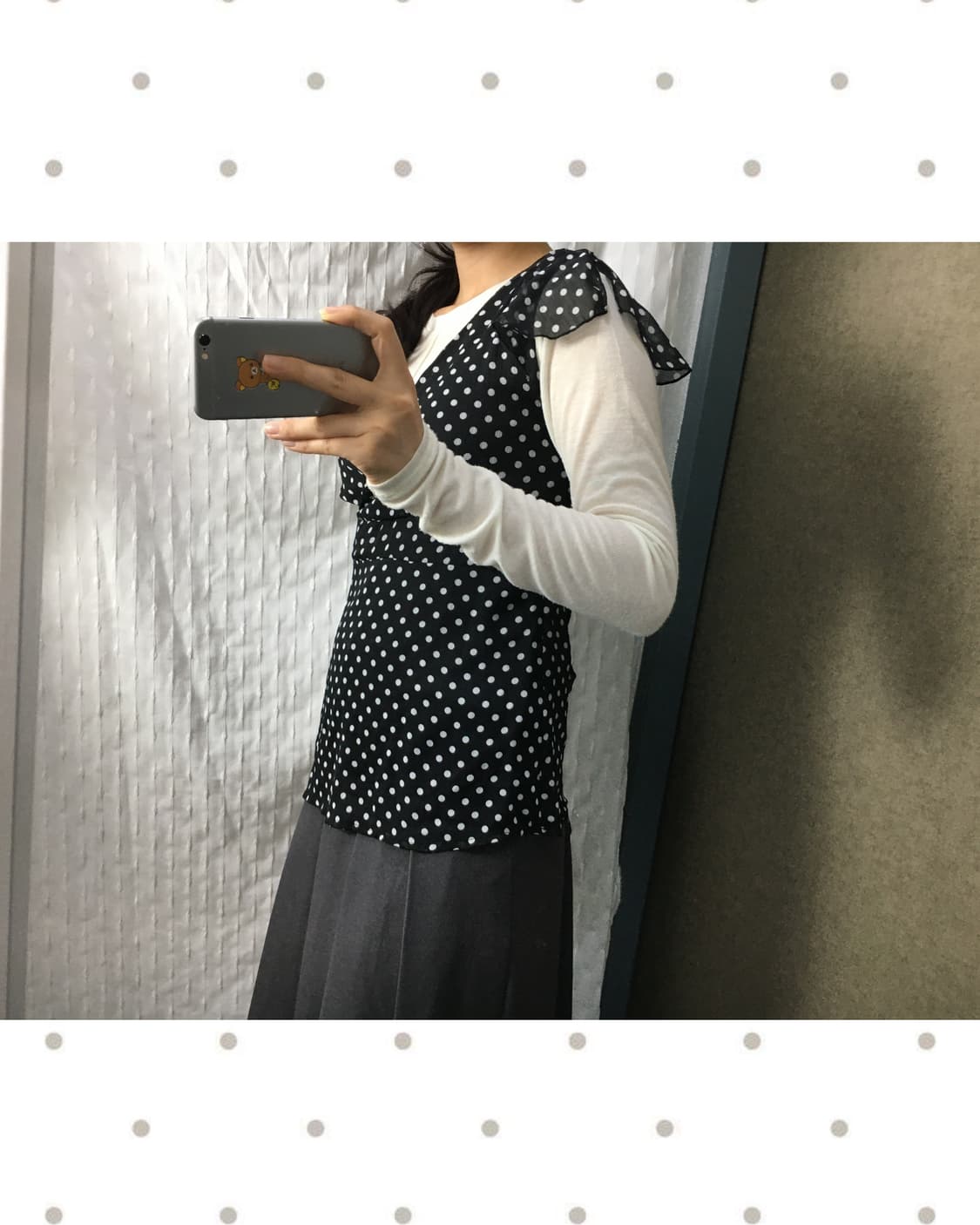 블랙 도트 반소매 블라우스 상품이미지3