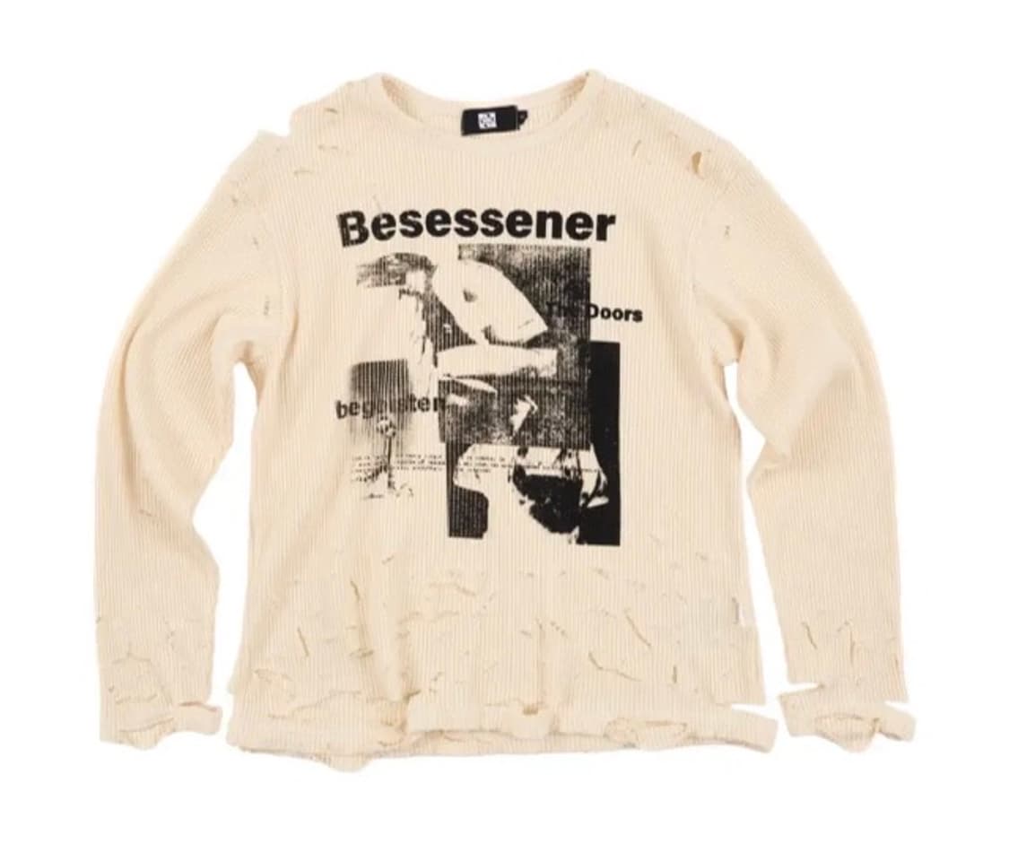 선데이오프클럽 디스트레스드 와플 티셔츠 베이지 상품이미지1