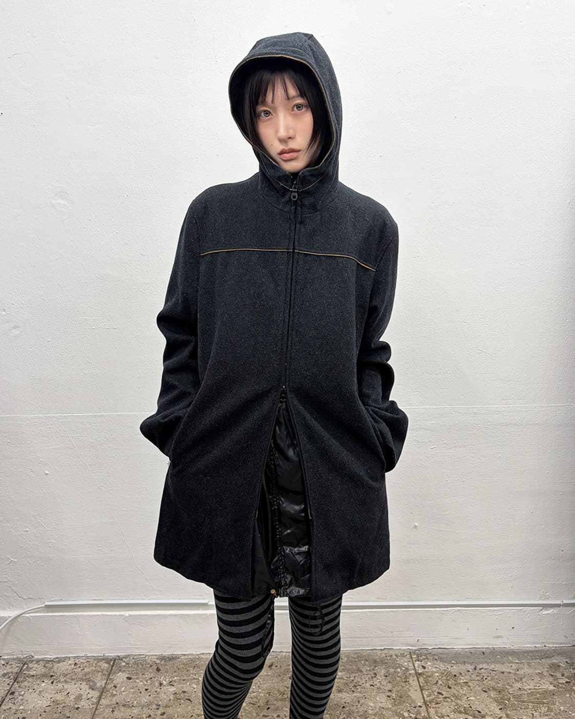 프렌치 디자이너 후디드 지퍼 코트 상품이미지2