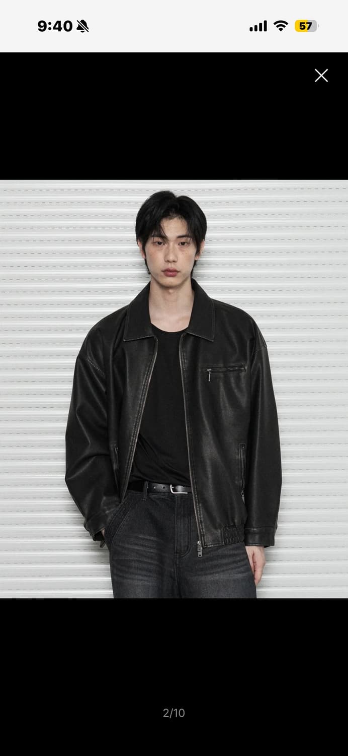 레더리 워시드 레더 오버핏 블루종 가죽자켓 상품이미지3