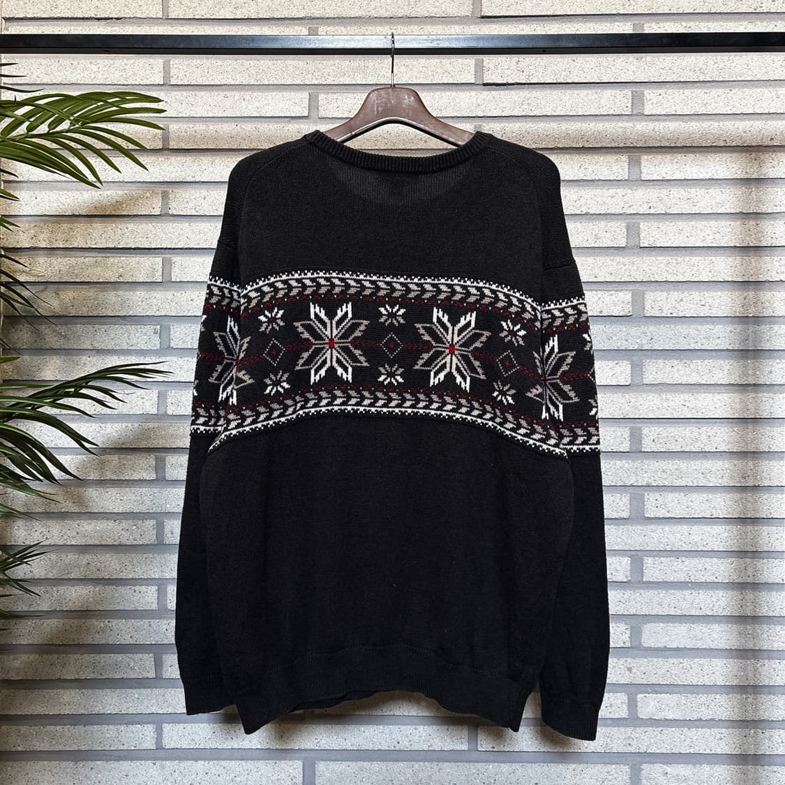 USA VINTAGE 노르딕 패턴 코튼니트 엠보싱 라인 디테일 다크차콜 상품이미지3