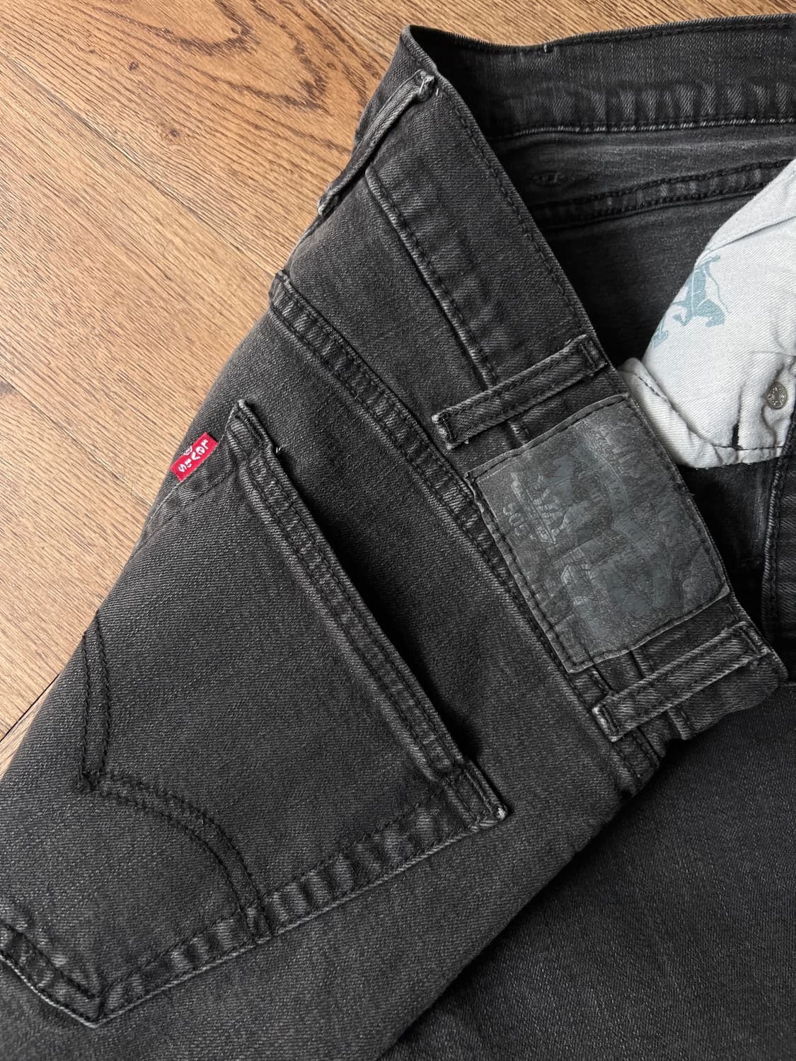 [40]리바이스 505 스트레치 흑청 데님 팬츠 상품이미지5