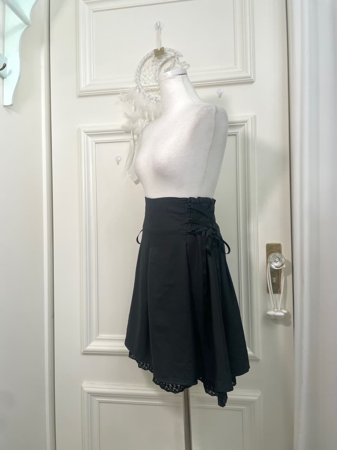 black side lace-up under lace midi skirt 상품이미지2
