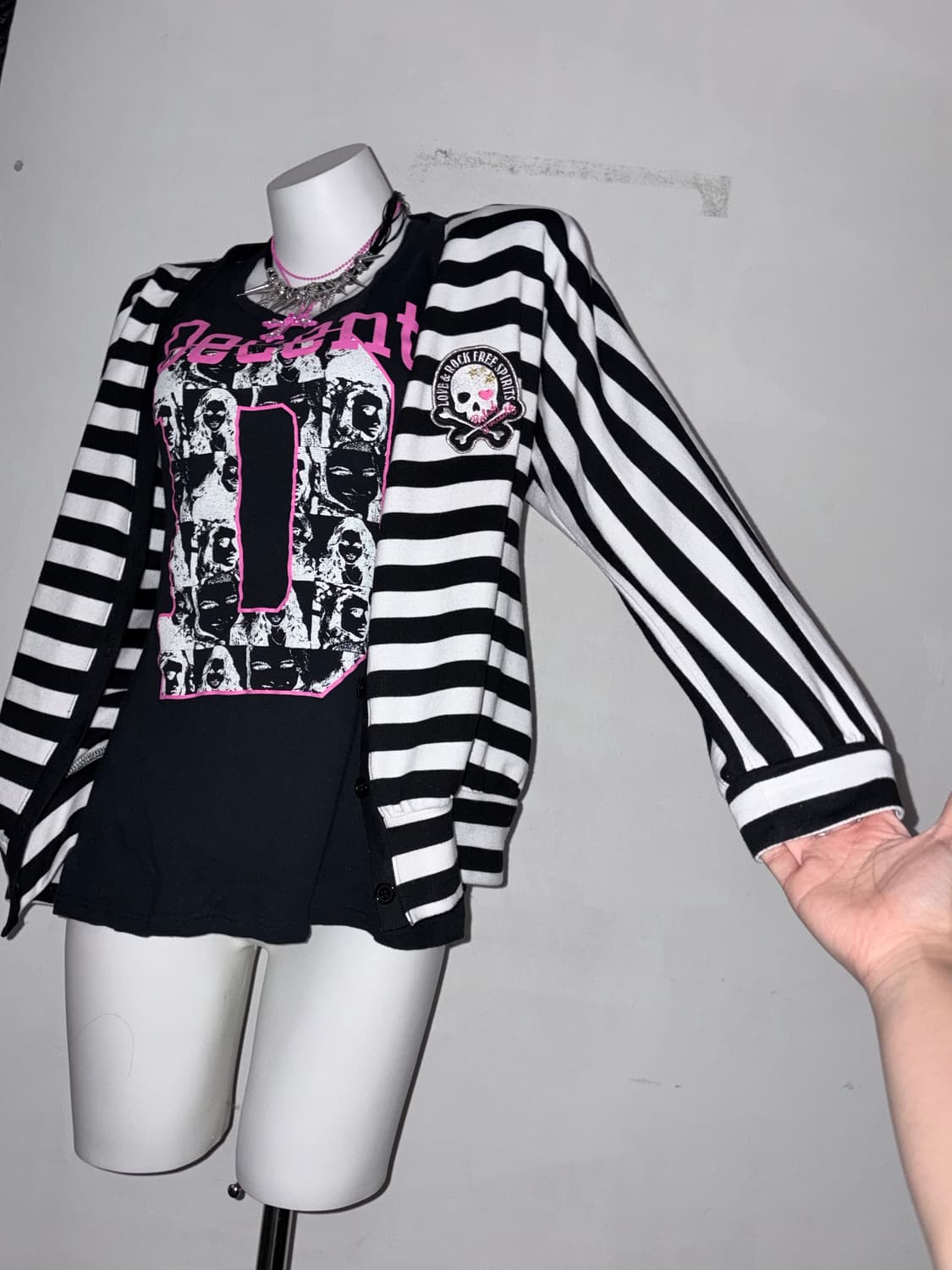 해골 스트라이프 가디건 스컬 이모키드 씬키드 emo scene 키치갸루 상품이미지5