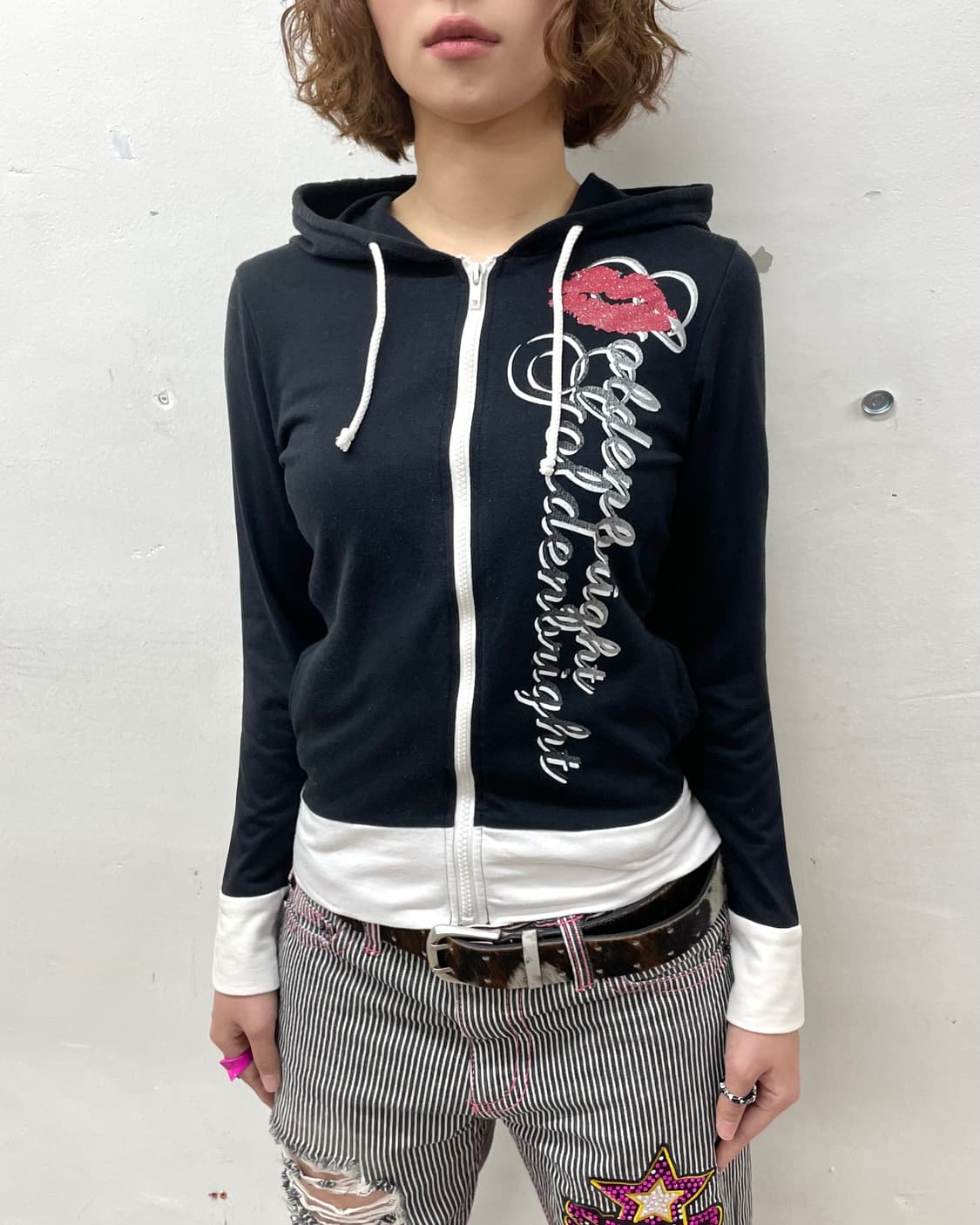 Cat Lips Girl Black Hood Zip-Up 상품이미지4