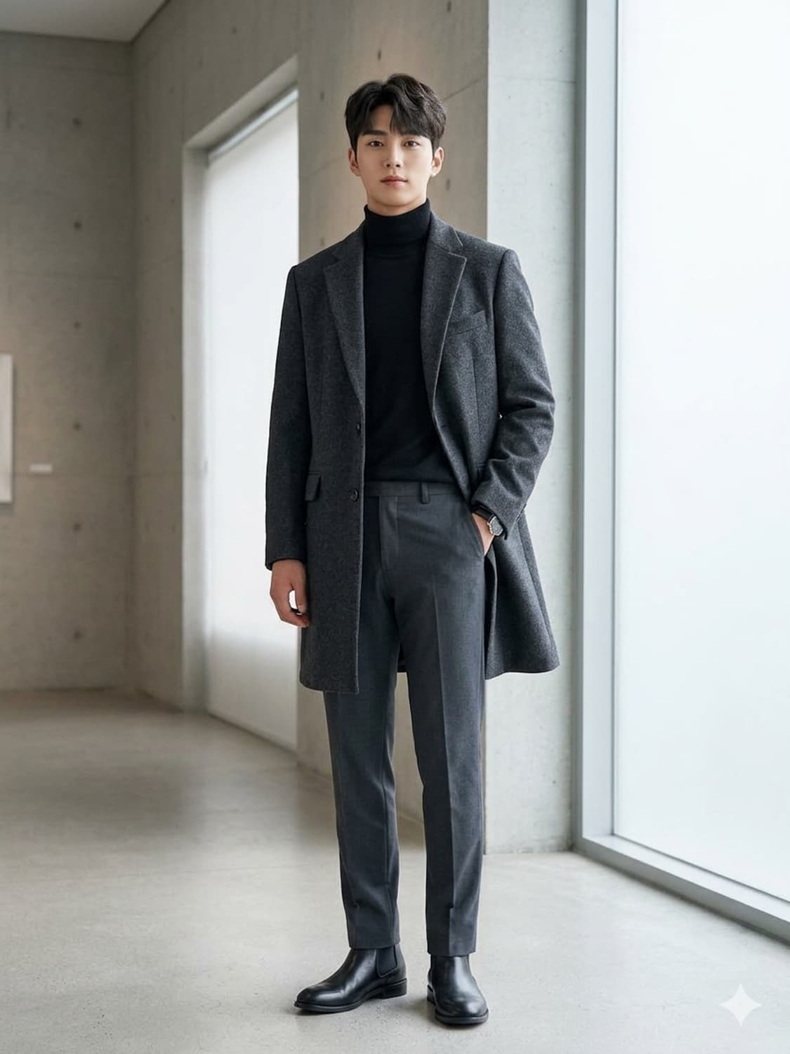 ZIO SONGZIO 지오송지오 다크그레이 싱글 울 코트 상품이미지1