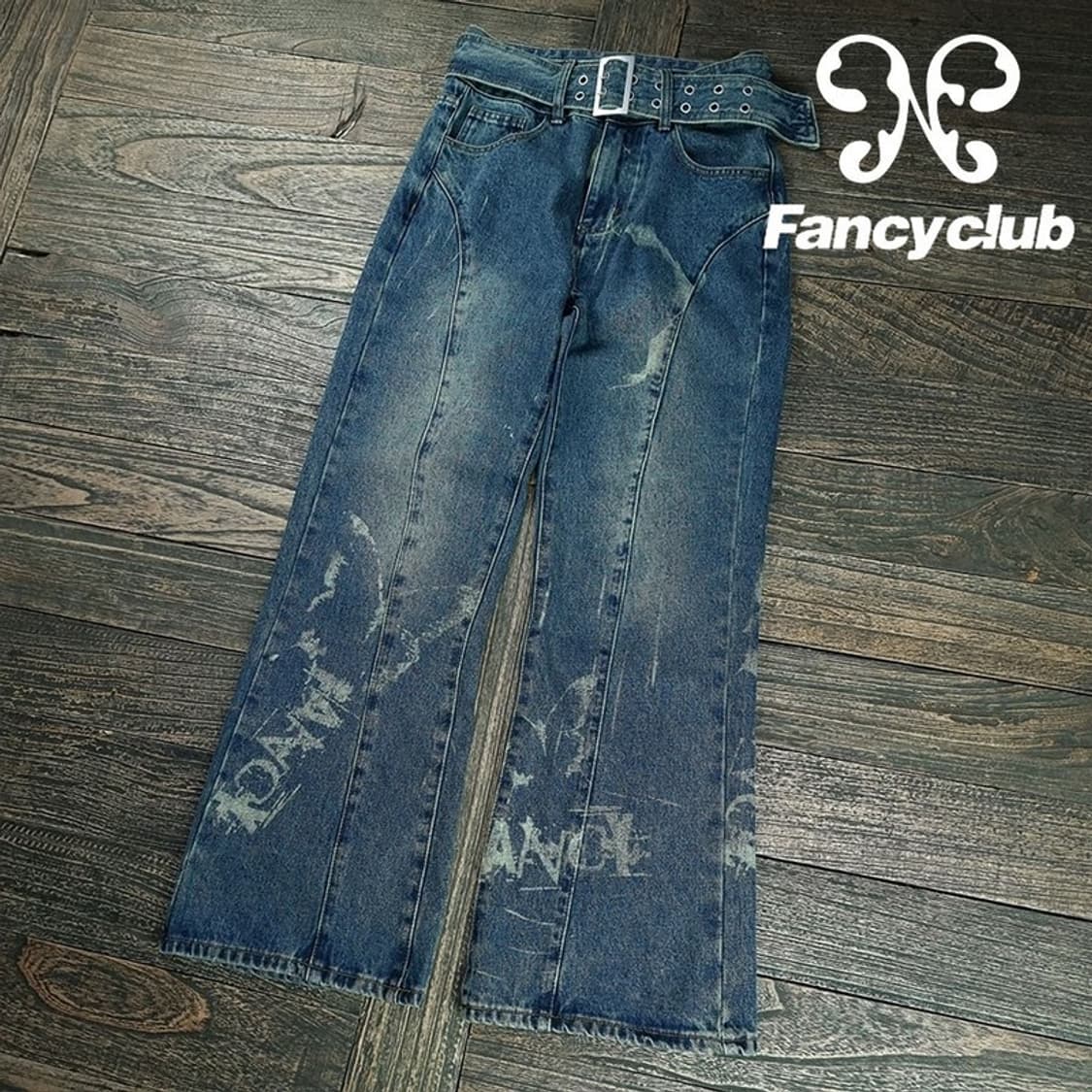 [팬시클럽] 벨티드 그래픽 부츠컷 데님 팬츠 청바지 M19691 상품이미지1