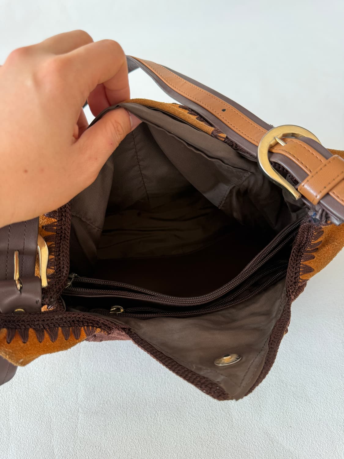 Pre owned 스웨이드 패치워크 호버 숄더백  상품이미지8