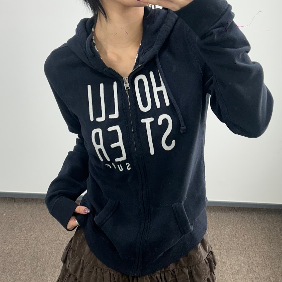 Hollister 홀리스터 화이트 로고 네이비 후드집업  상품이미지1