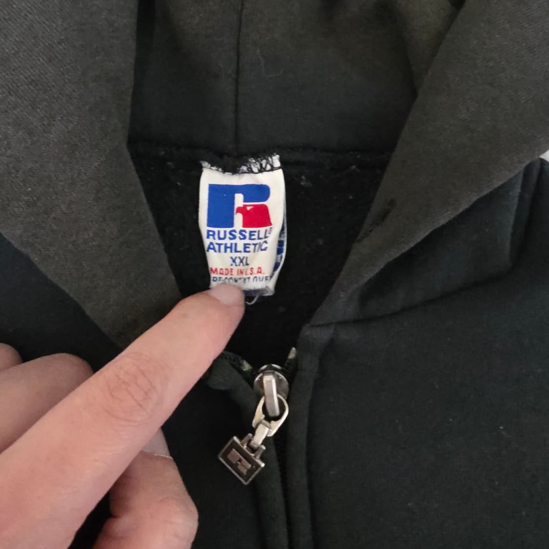 [XXL] 90s USA 빈티지 러셀 애슬레틱 후드집업 블랙 트래쉬드 상품이미지6
