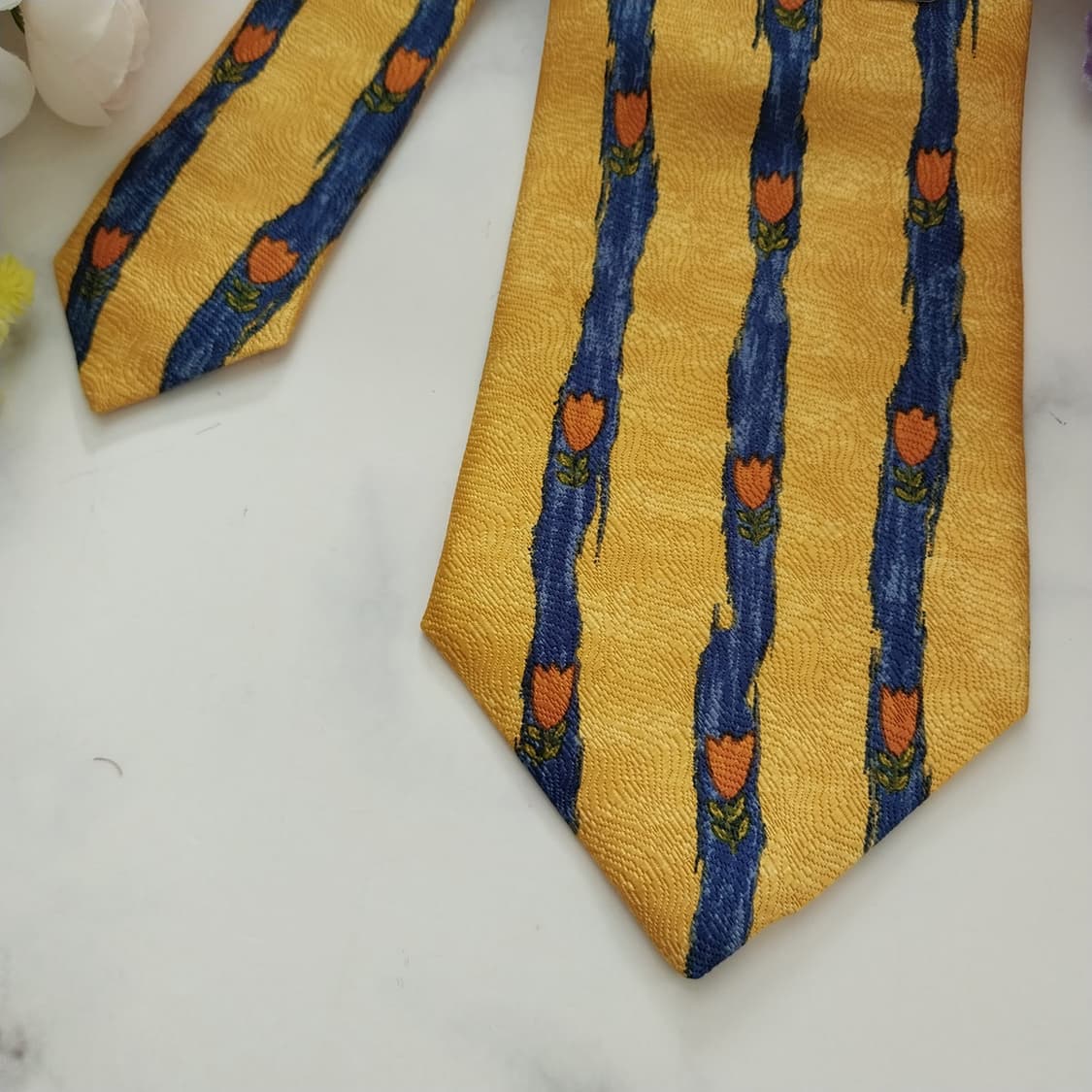 클루디 다날 실크 플라워 스트라이프 넥타이 8.7cm 새제품 K1304
 상품이미지4