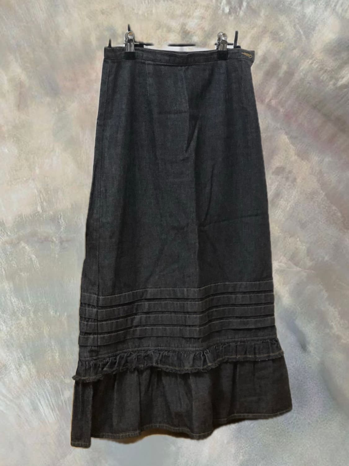 프릴 맥시 데님 롱스커트 상품이미지1