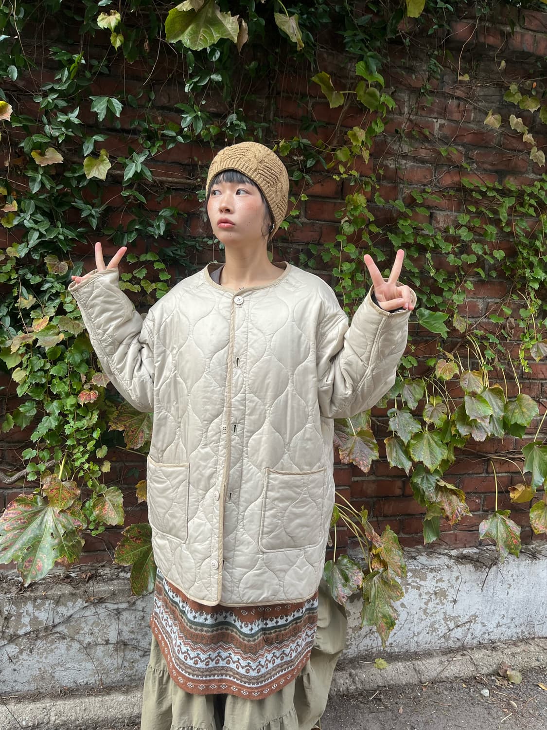 크림 아이보리 퀼팅 아우터 상품이미지2