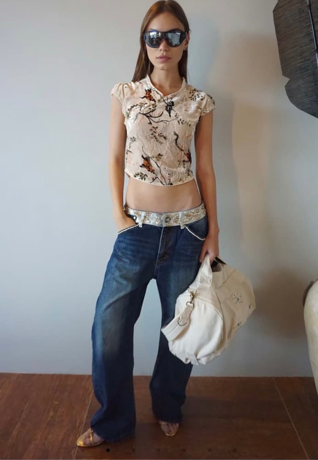 Beaded Waist Denim Pants Indigo Blue 상품이미지2