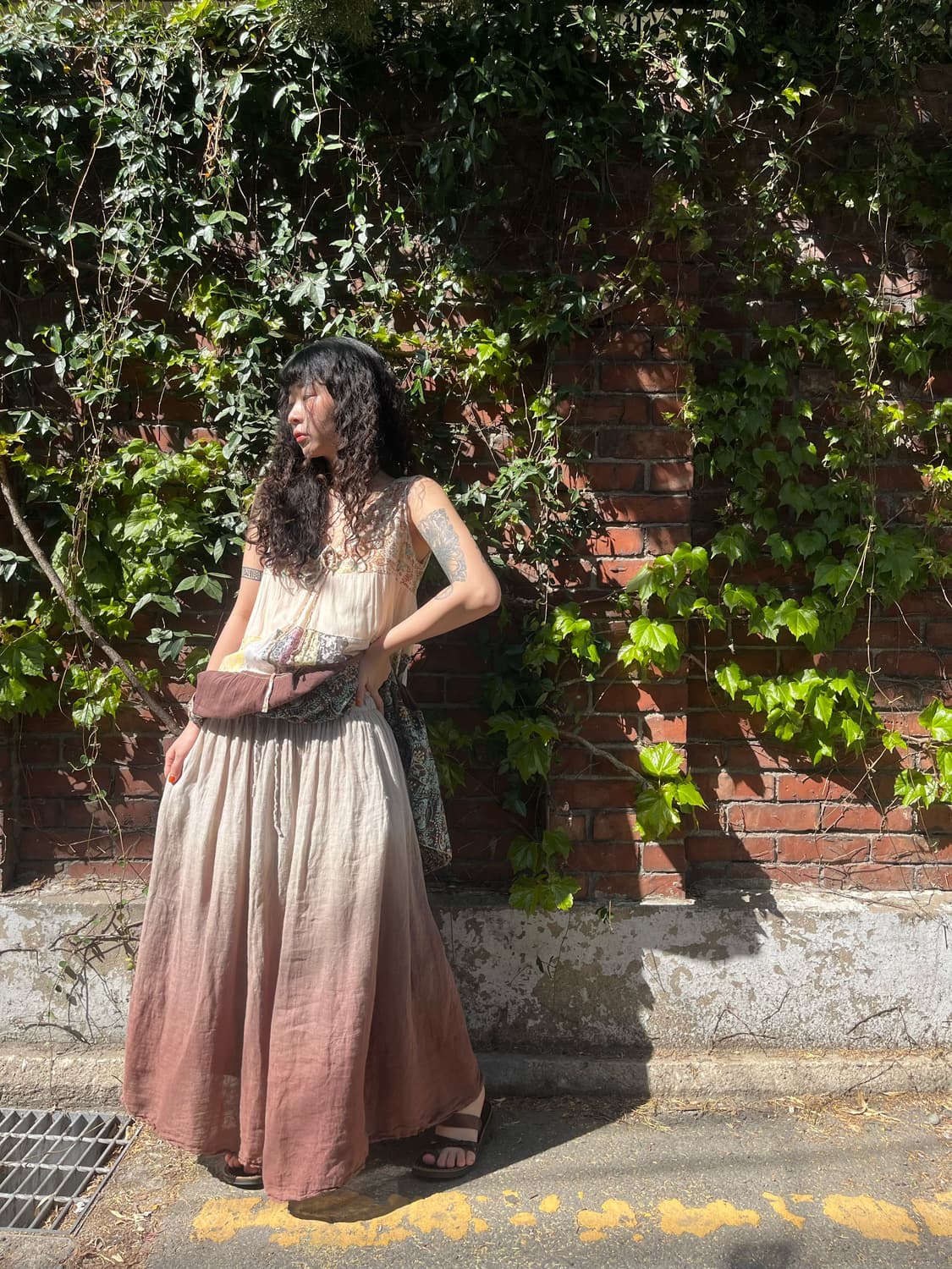 브라운 그라데이션 롱 스커트 상품이미지3