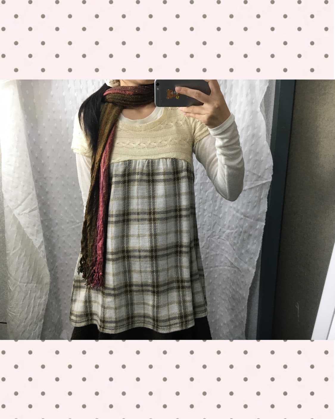 핑크 카키브라운 머플러 상품이미지3