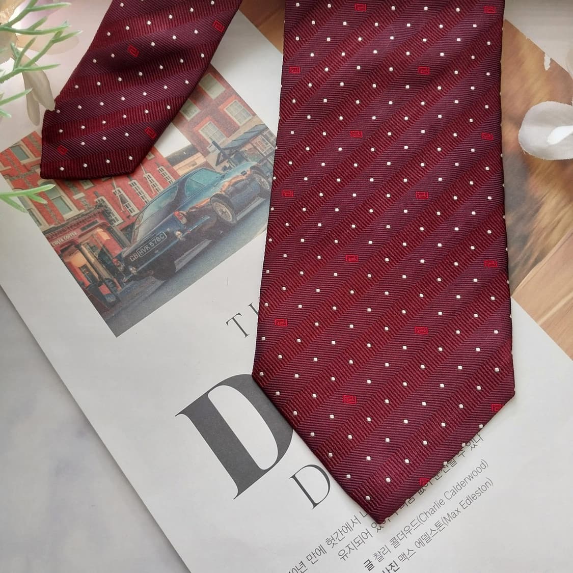 베르사체 실크 와인 도트 로고 패턴 넥타이 8.6cm A+등급 K1588 상품이미지3