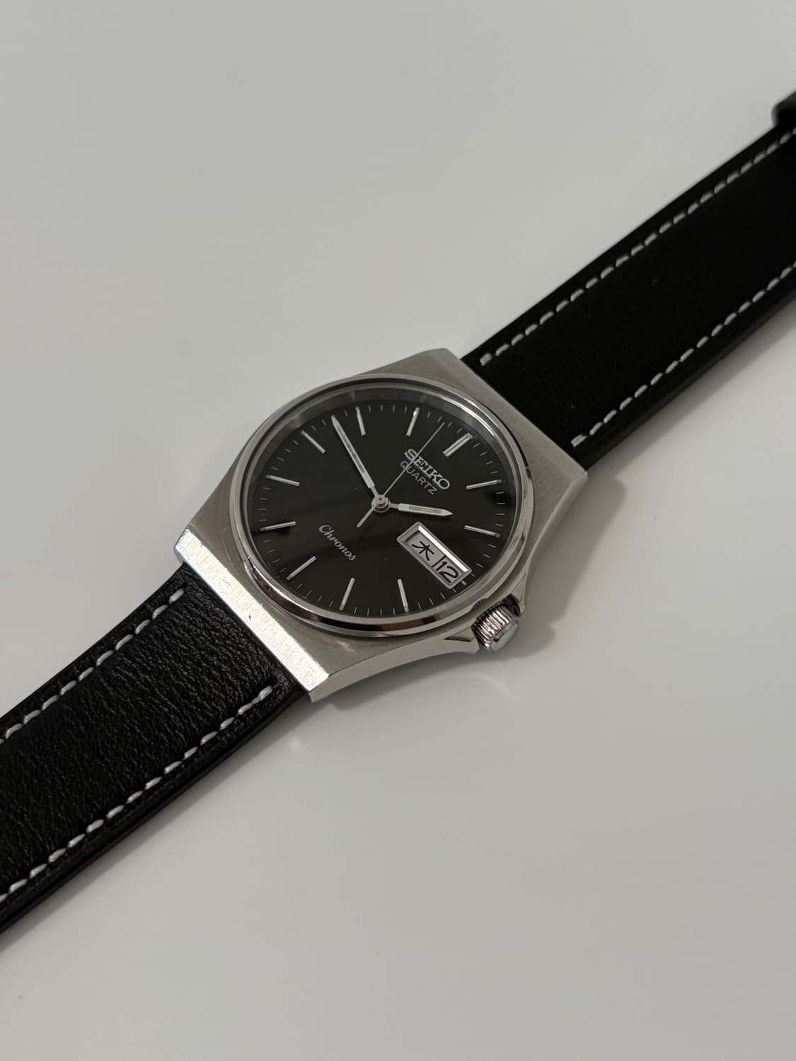 80s chronos black dial silver quartz 상품이미지5