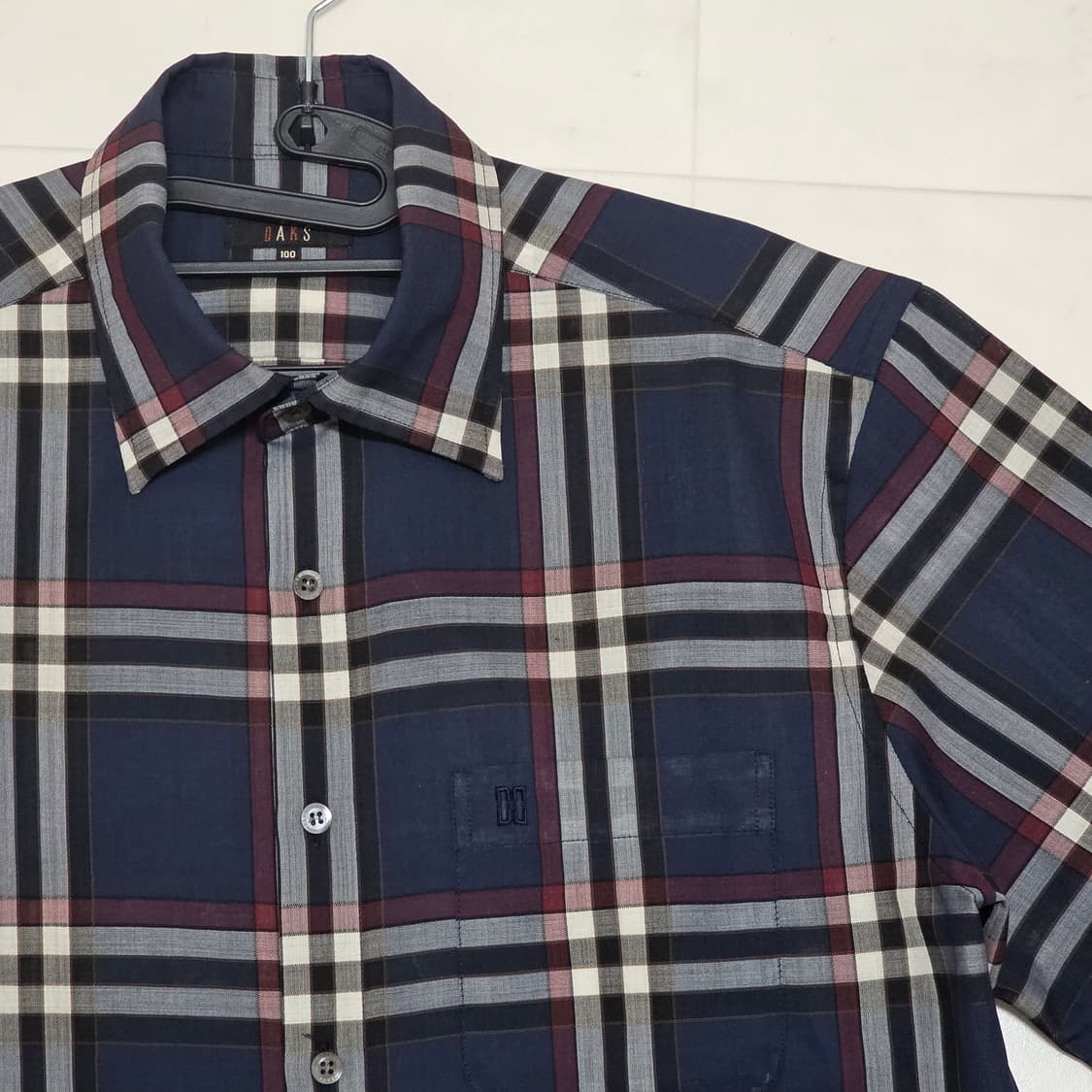 100 닥스 네이비 체크 반팔셔츠 폴리 모 혼방 상품이미지3