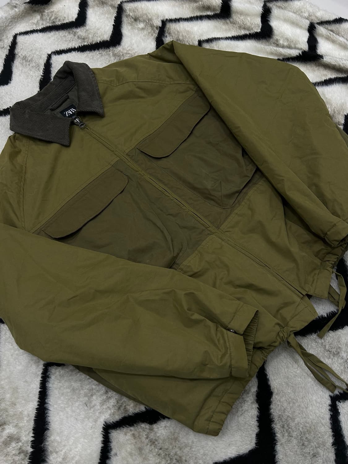 [한국2XL]ZARA 투톤 왁스드 봄버 자켓/카키 상품이미지1