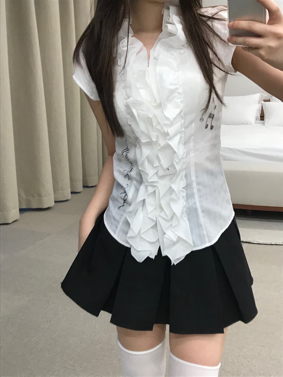 [made] musical note ruffle white blouse 상품이미지2