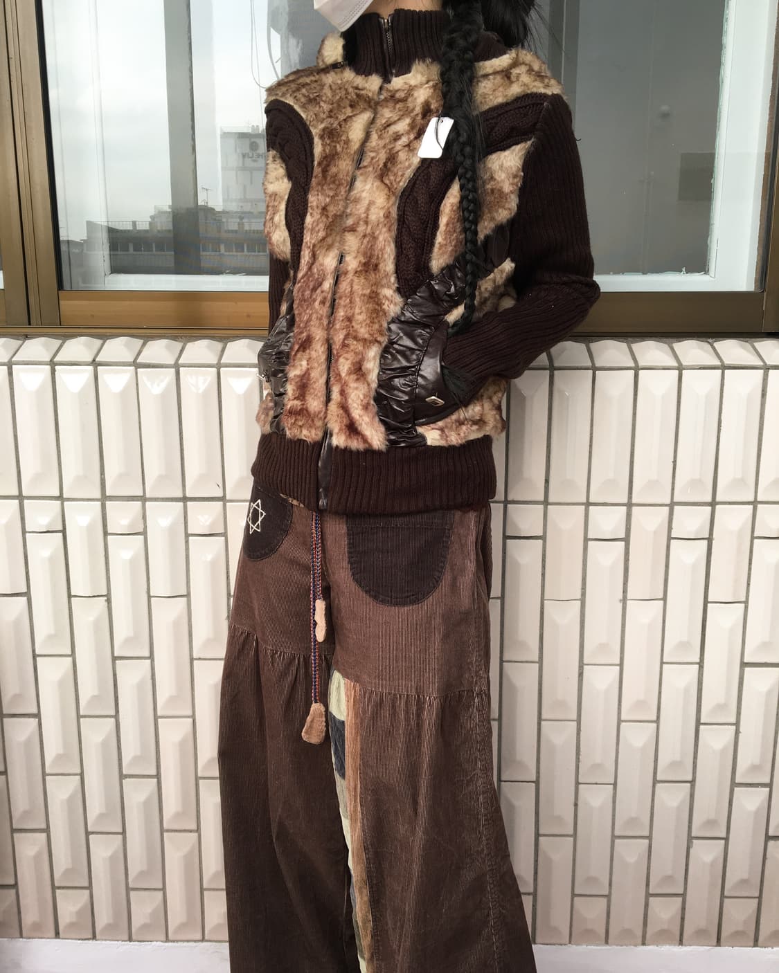 Fake fur high neck ribbed zip up 상품이미지8