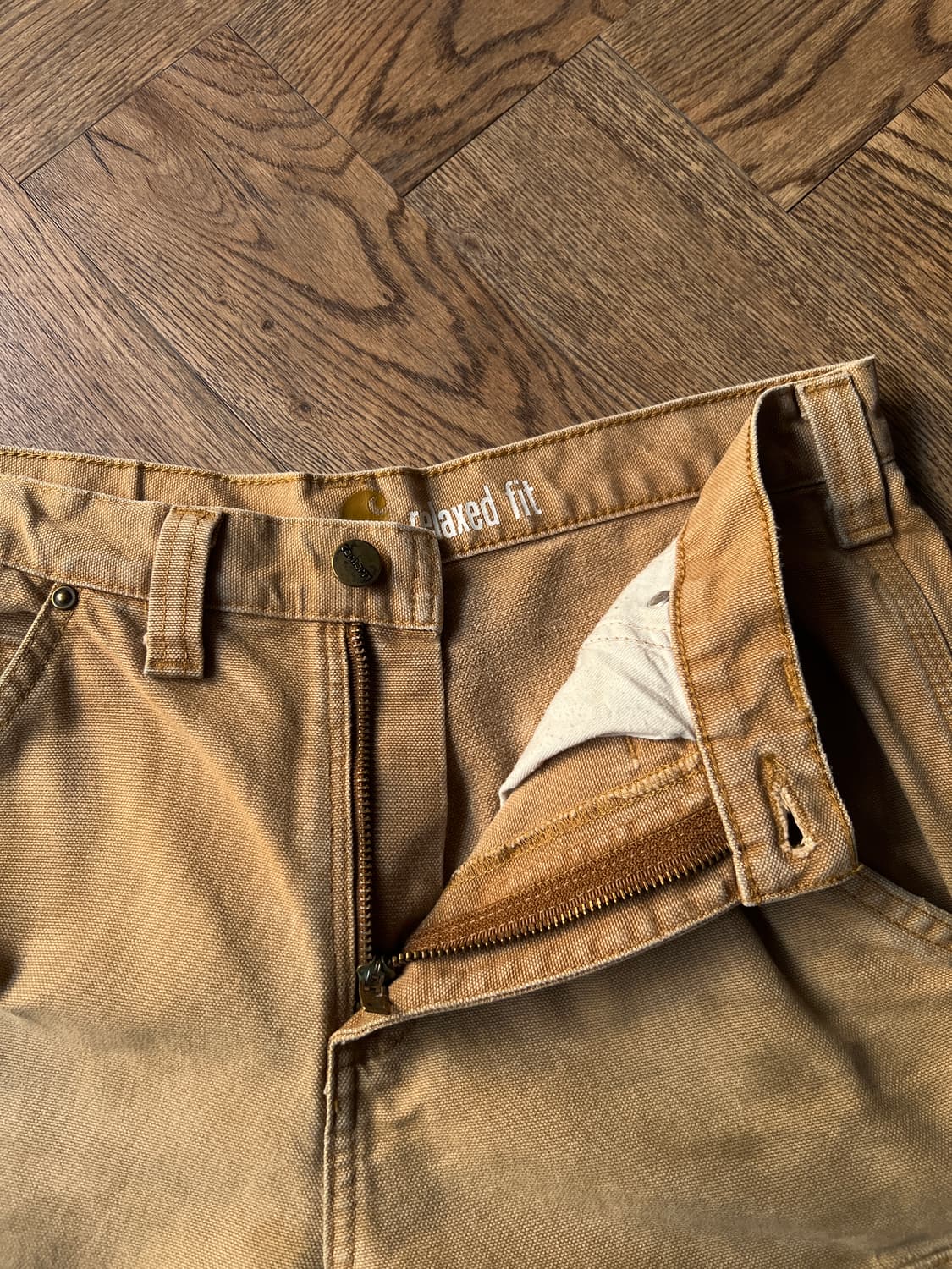 [30]칼하트 USA 더티워싱 브라운 더블니 워크 팬츠 상품이미지3