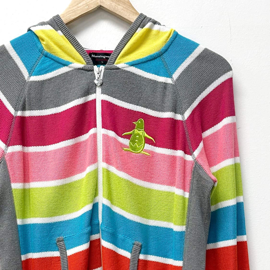 먼싱웨어 골프웨어 스트라이프 니트 후드 집업 자켓 점퍼 여성 L 상품이미지2