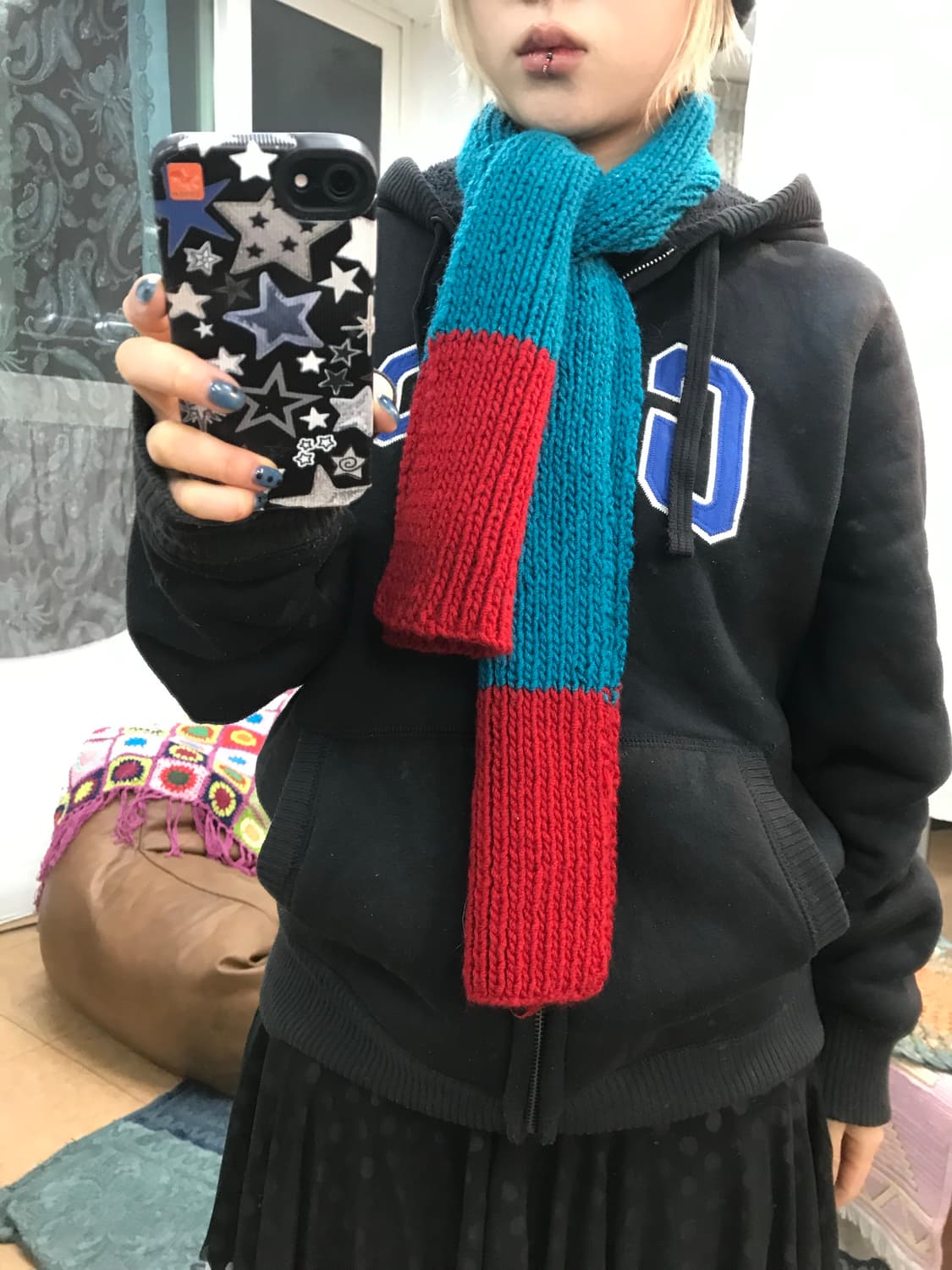 빈티지 투톤 배색 니트 머플러 목도리  상품이미지1