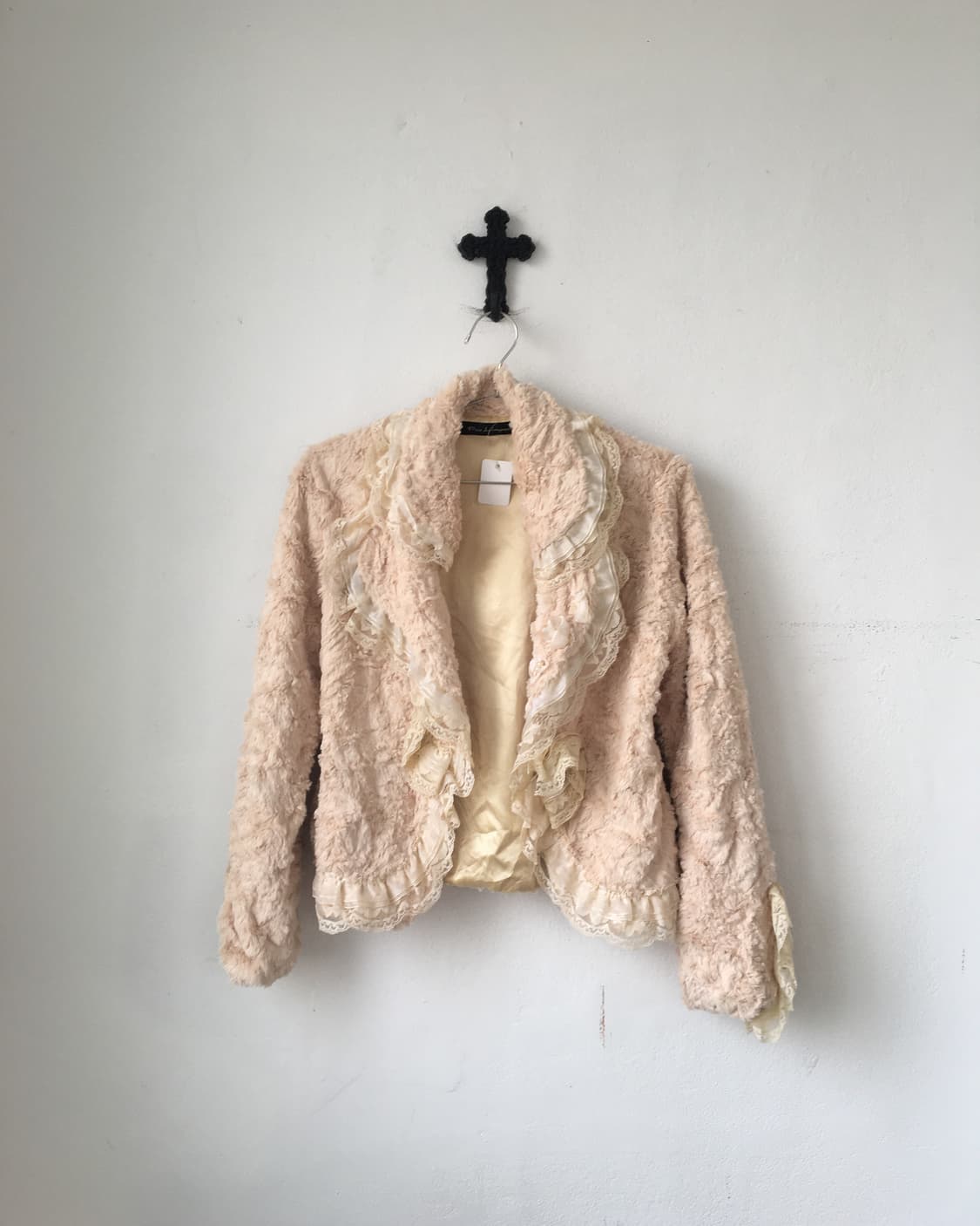 Lace trimming fake fur jacket 상품이미지2