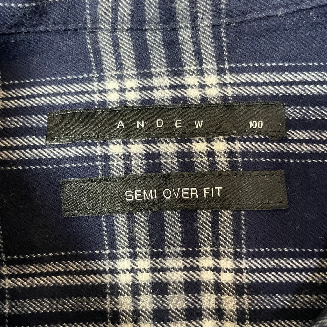 ANDEW 네이비 체크 세미 오버핏 긴팔 셔츠 100 상품이미지4